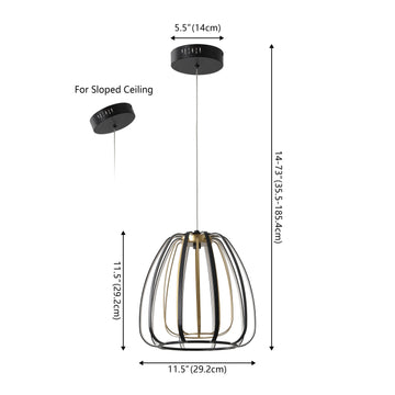 Gigi 11.5" Modern Glam Metal Adjustable Dimmable Stripe Cage Integrated LED Pendant - JONATHAN Y